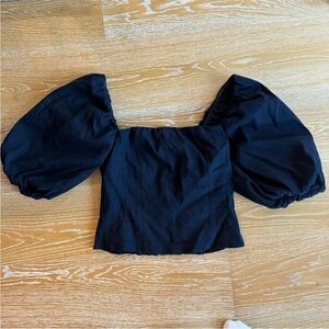 Antonio Melani Linen Blend Dark Navy Blue Puff Sleeved Blouse